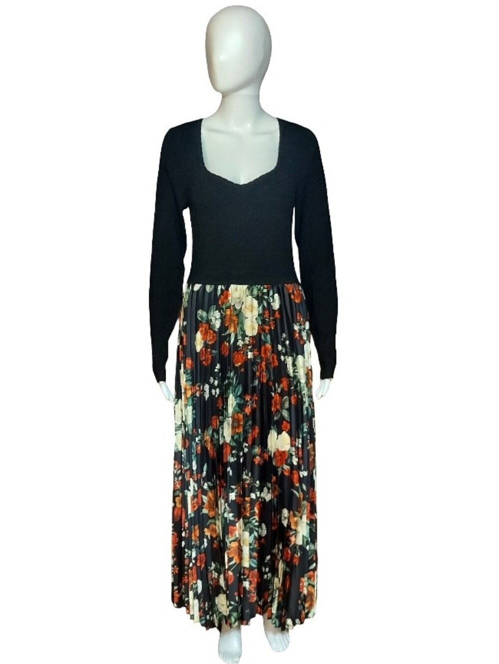 Elie Tahari The Maeve Long Sleeve Mixed Media Dress In Noir Lovestruck